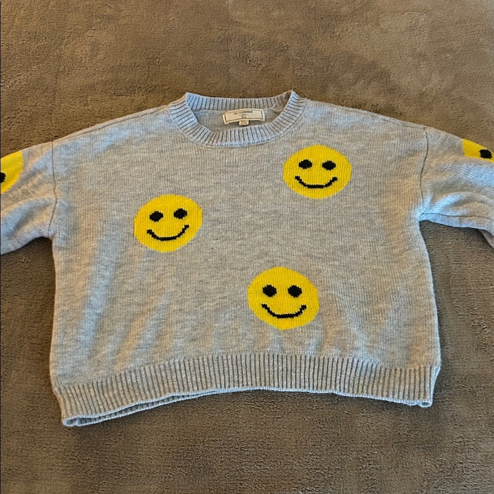 Cozy Gray Sweatshirt with Yellow Smiley Faces